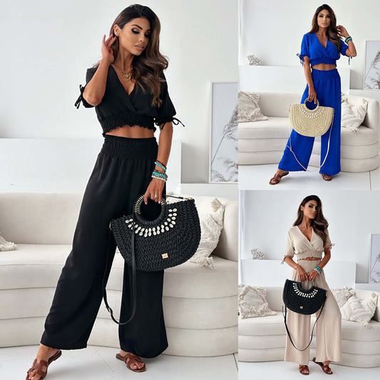 Fashion Women's Wear Half Sleeve Trousers Suit